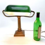 Good quality Laura Ashley brass bankers lamp with green glass shade - 36cm high
