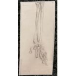 L S Lowry pencil sketch of a skeletal lower left arm, the number 12 to the top right corner and