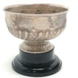 1909 Silver Mappin & Webb Ltd rosebowl (on turned wooden base) with later 1912 inscription - 19cm