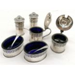 Birmingham silver Cruet set, matched pieces of 1902/3/4 comprising 2 salts, 2 mustards and 2
