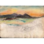 L S Lowry 1948 unfinished watercolour painting of some hills + lake - 28.5cm x 39cm ~ Laurence