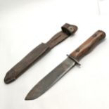 Military Wilkinson sword wooden handled MOD survival knife #27C/2360 in original sheath (old repairs
