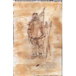 Lucian Freud mixed media drawing of an arctic explorer - 41.7cm x 27cm ~ Lucian Michael Freud (