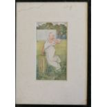 1933 framed watercolour painting of a man bowling in cricket signed E A S Spong - frame 40cm x 28.