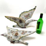 Large antique pair of French faience St Malo wall pockets by Georges Martel in the form of birds -