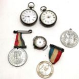 2 x silver cased pocket watches (largest 3.8cm), silver cased wristwatch - all for spares /