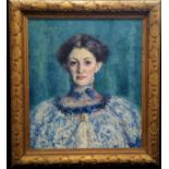 Framed oil on canvas painting of a lady by Kenneth MacIver Morrison (1868–1936) - frame 72cm x