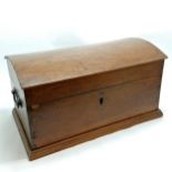 Antique continental walnut domed box with iron lock and hinges & later carry handles - 62cm x 35cm x