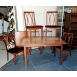 Mid Century teak G-Plan extending dining table, with tile inlay decoration,230cm in length fully