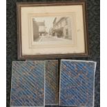 3 x large antique fold-out linen maps of Somersetshire (a/f) t/w framed picture of Sherborne South