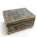 Oriental antique finely worked cloisonne box with lift off lid decorated with dragon and box has