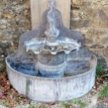 Antique lead 3 part fountain with shell and dolphin detail 102cm high x 63cm deep x 117cm wide