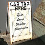 Metal advertising A board 'The Cornishman your local weekly newspaper' and to the reverse 'Car Tax
