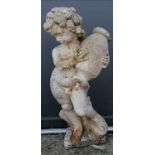 Cherub water feature holding an urn with white paint finish 55cm high