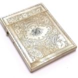 Antique finely hand engraved mother of pearl card case - 10cm x 7.5cm ~ slight loss to bottom corner