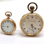 2 x gold plated pocket watches - Thomas Russell & Sons (48mm case with crazed glass) and runs &