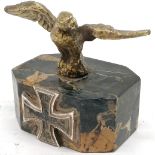 Commemorative desk ornament with eagle & Iron cross detail on a marble base - 8.5cm tall x 11.5cm
