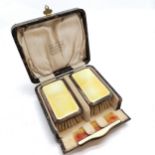 1926 silver canary yellow enamel pair of brushes + comb by Turner & Simpson Ltd in a fancy retail