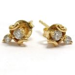 18ct marked gold diamond set earrings - 1.6g total weight