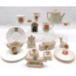 Quantity of crested ware including Arcadian china zeppelin, Carlton charabanc, Cheshire cat, Black