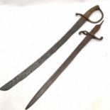 Antique brass hilted sword (67cm) t/w socket bayonet blade (59cm) ~ both in ground dug condition