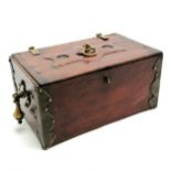 Unusual antique mahogany box with brass handles and mounts 21cm x 13cm x 12cm high