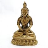 Oriental Chinese antique bronze seated Buddha figure with original gilt decoration - 11cm high