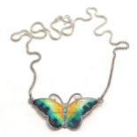 Sterling silver necklet with enamel butterfly detail (slight loss) - 40cm & 7g total weight