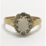 9ct hallmarked gold diamond & opal cluster ring - size O & 1.8g total weight