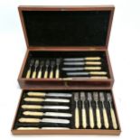 1831 silver bladed & bone handled cased set of 12 knives & forks by Joseph Willmore in original