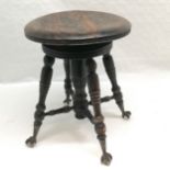 Tonk American adjustable revolving piano stool with glass ball & cast iron foot detail - top 37cm