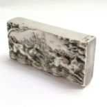 Antique 1896 silver vesta case with sprung lid & cast detail of 2 dogs chasing a fox - 5.5cm x 2.5cm