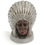 USA Guy Motors native American Indian 'Feathers in our cap' truck radiator mascot by J L Tomey on