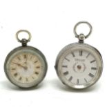 2 x ladies silver cased fob watches - larger by Kendal & Dent (lacks hands) - for spares / repairs
