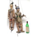 2 x Authentic wood & silk large puppets on strings - tallest 80cm