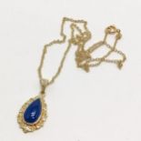 9ct hallmarked gold blue stone set pendant on 9ct hallmarked gold 44cm chain - 4.3g total weight