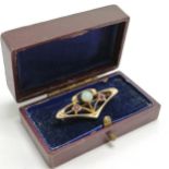 Antique 15ct gold Art Nouveau brooch set with opal & ruby ~ has scratched number 47 on reverse ~ 3.