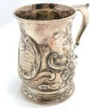 Georgian 1756 embossed decorated pint tankard by William Shaw II & William Priest with