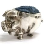 Novelty miniature silver pig pin cushion - 2.5cm & 11.3g total weight