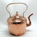 Antique large copper kettle - 35cm & has dents & old solder repairs