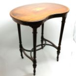 Antique mahogany kidney shaped table with crossbanding and inlaid decoration of inlaid detail a