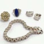 Italian silver fancy box link bracelet, pair of clip on earrings with greek key pattern inside + 2
