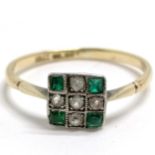 18ct gold & silver ring set with green paste & white stone - size P½ & 1.7g total weight