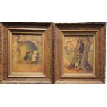 19thc pair of framed paintings oil on board of children playing hide and seek by Ada Allen 1892 as