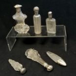 6 x antique Continental silver topped scent bottles - longest 12.5cm and has chips to edges and