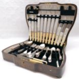 Oak cased canteen of cutlery, Bone handled knives by E T Markham, Sheffield make, t/w matched