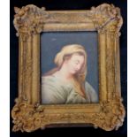 Antique continental watercolour on paper of a religious figure in its original frame 19cm x 22cm -