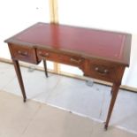 Edwardian mahogany ladies writing desk, with red leather inset top, with satinwood inlaid banding, 3