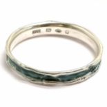 James Dougall silver heavy gauge bangle with blue enamel - 6cm internal diameter & 72g total weight