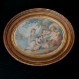 Antique oval framed etching of children by J Barney frame 27cm x 22cm